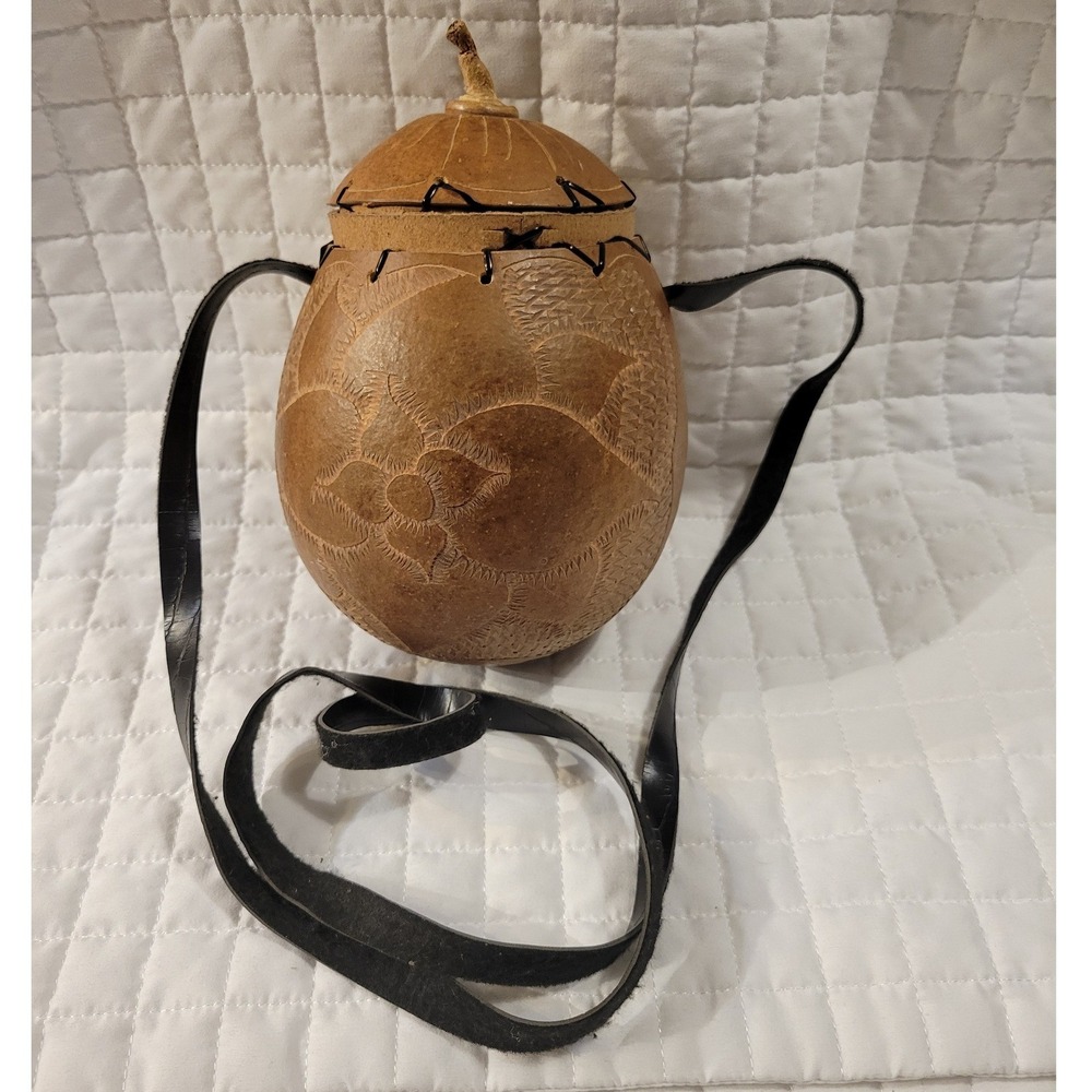 Hand-Carved Coconut Crossbody Purse Hawaiian Islander Unique Natural Bohemian